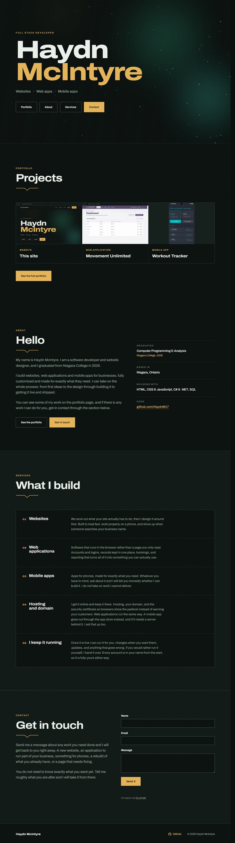 The home page of v1.haydnmcintyre.ca.