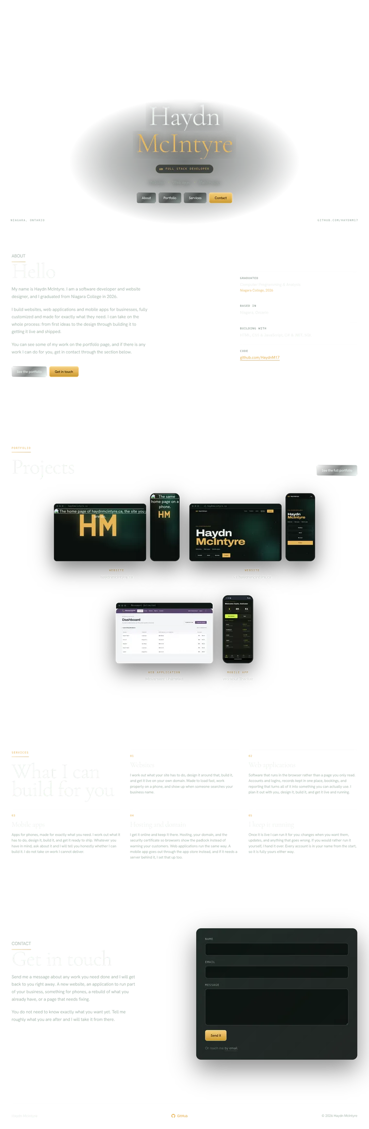 The home page of haydnmcintyre.ca, the site you are on.