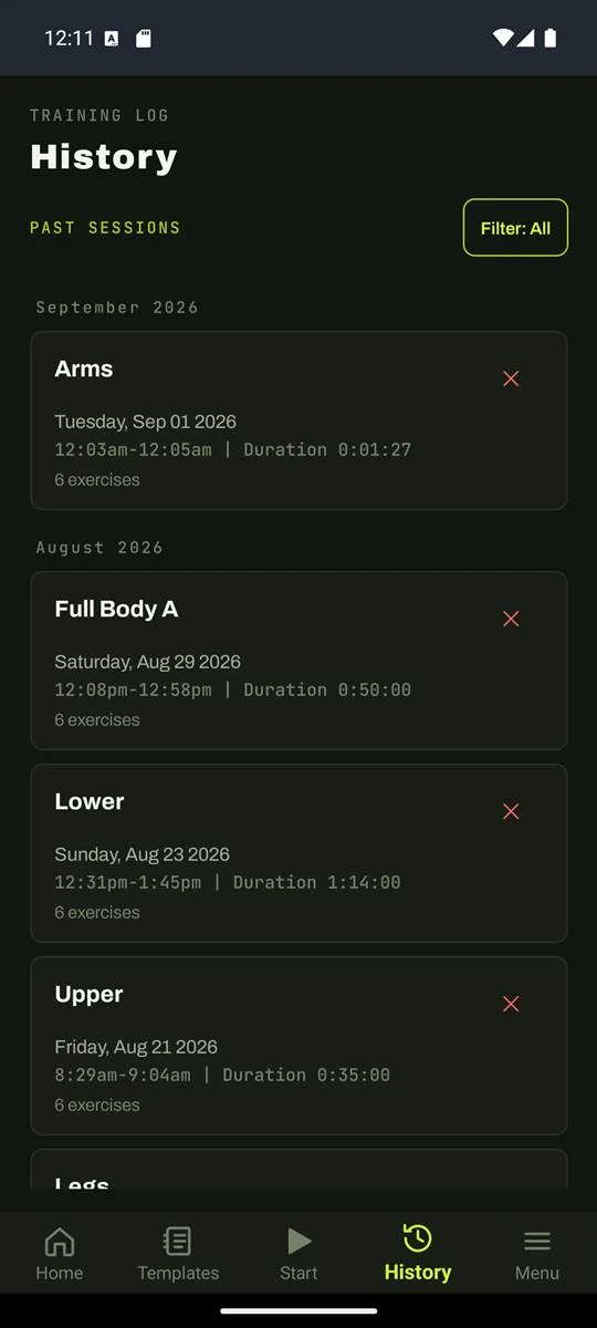 Workout history.